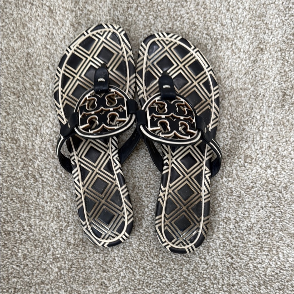 Tory Burch Black Logo Thong Sandals